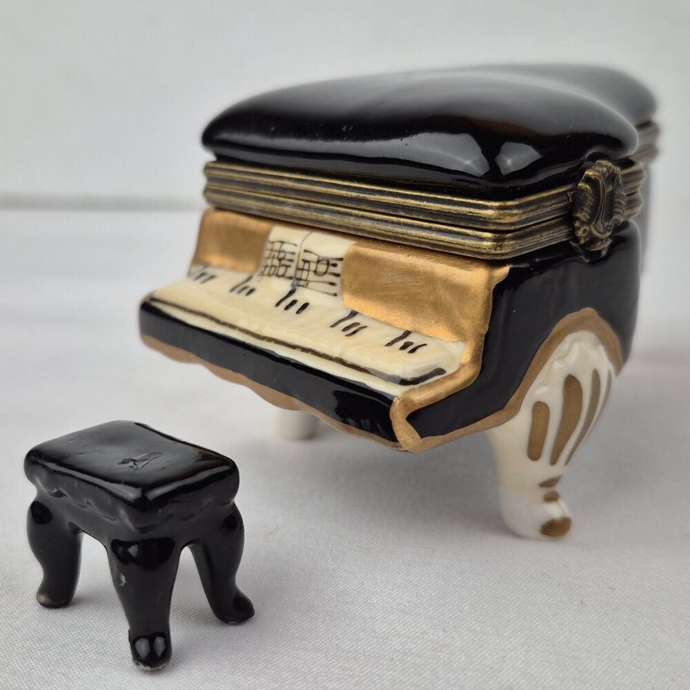Baby Grand Piano Hinged Trinket Box with Bench